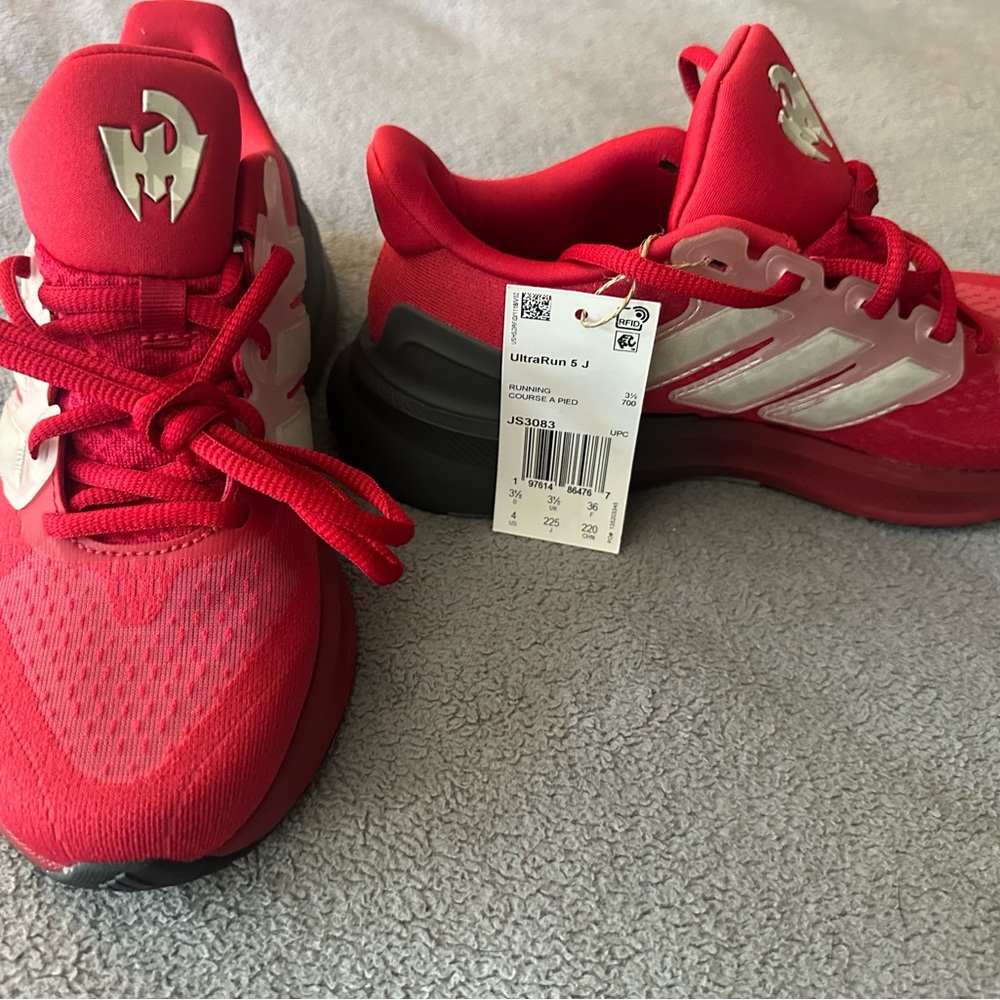 Adidas Kids Red and Silver Sneakers
